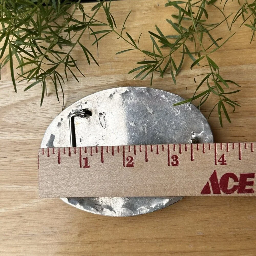 Southwest Belt Buckle 4 Inch Red White Blue Fossil‎ Dino 925 Sterling 75.0g USA
